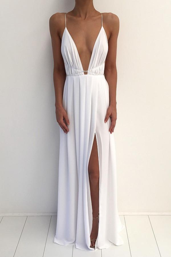 Sexy V-neck Spaghetti Strap Prom Dress With Front Split Pgmdress Sexy V-neck Spaghetti Strap Prom Dress With Front Split Pgmdress