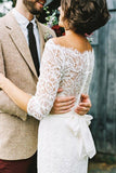 Sheath Off-the-Shoulder White Sweep Train Wedding Dress with Long Sleeve WD535 - Pgmdress