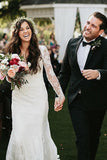 Sheath V-Neck Long Sleeves Backless Tulle Wedding Dress with Appliques WD529 - Pgmdress