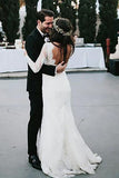 Sheath V-Neck Long Sleeves Backless Tulle Wedding Dress with Appliques WD529 - Pgmdress