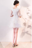 Short White Lace Ruffled Party Dress Homecoming Dresses With Half Sleeves PD063 - Pgmdress