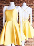 Simple A Line Cross Back Yellow Short Homecoming Dresses with Pockets PD280 - Pgmdress
