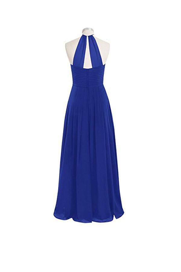 Simple A-line O-back Long Chiffon Halter Bridesmaid Dresses BD018 - Pgmdress
