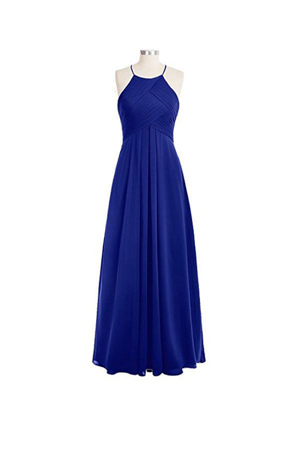 Simple A-line O-back Long Chiffon Halter Bridesmaid Dresses BD018 - Pgmdress
