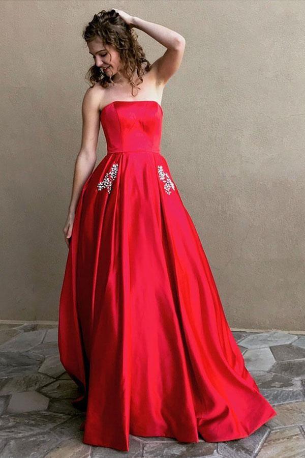 Simple A-line Long Prom Dress Evening Dress With Pocket PG523 US8 / Red Simple A-line Long Prom Dress Evening Dress With Pocket PG523 US8 / Red