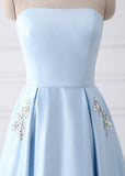 Simple A-line Strapless Long Prom Dresses Evening Dresses With Pocket PG523 - Pgmdress