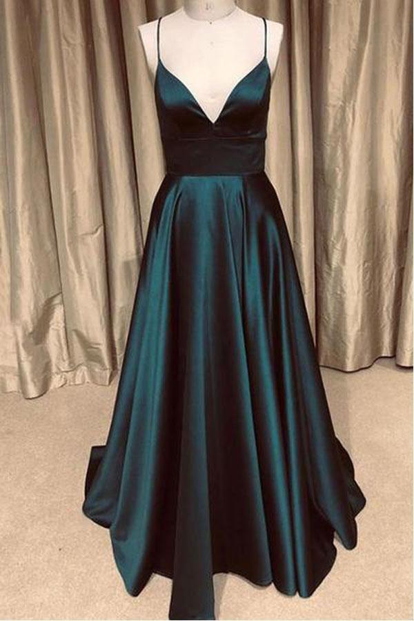 Simple Royal Blue Satin Long V Neck Prom Dress Evening Dress-Pgmdress US8 / Dark Green Simple Royal Blue Satin Long V Neck Prom Dress Evening Dress-Pgmdress US8 / Dark Green