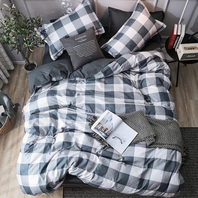 Simple Duvet Cover Sets King Size Bedding Set Unicorn Plaid Quilt Cover Bed Sheet Single Double Queen Nordic Bed Linens - Pgmdress