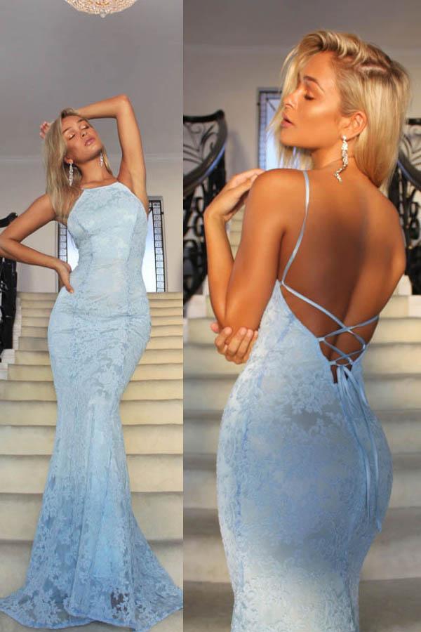 strapless open back dress Simple Lace Mermaid Floor-Length Evening Dress Prom Dress PG534