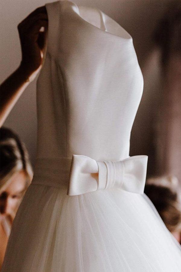 Simple Modest Ivory Tulle Wedding Gowns Backless Wedding Dress  WD313 - Pgmdress