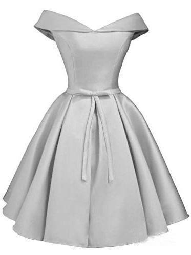 Off the Shoulder Blush Homecoming Dresses Satin Graduation Dress US12 / Silver Off the Shoulder Blush Homecoming Dresses Satin Graduation Dress US12 / Silver