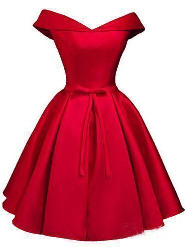 Off The Shoulder Blush Homecoming Dresses Satin Graduation Dress Custom Size / Red Off The Shoulder Blush Homecoming Dresses Satin Graduation Dress Custom Size / Red