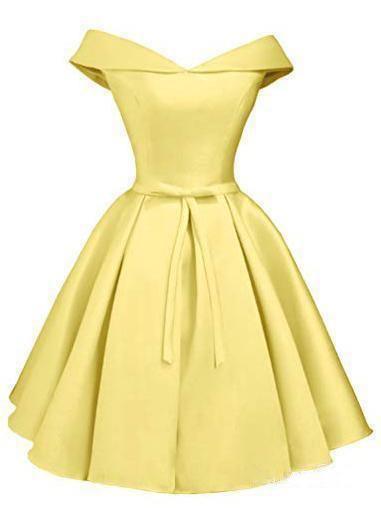 Off the Shoulder Blush Homecoming Dresses Satin Graduation Dress US2 / Yellow Off the Shoulder Blush Homecoming Dresses Satin Graduation Dress US2 / Yellow