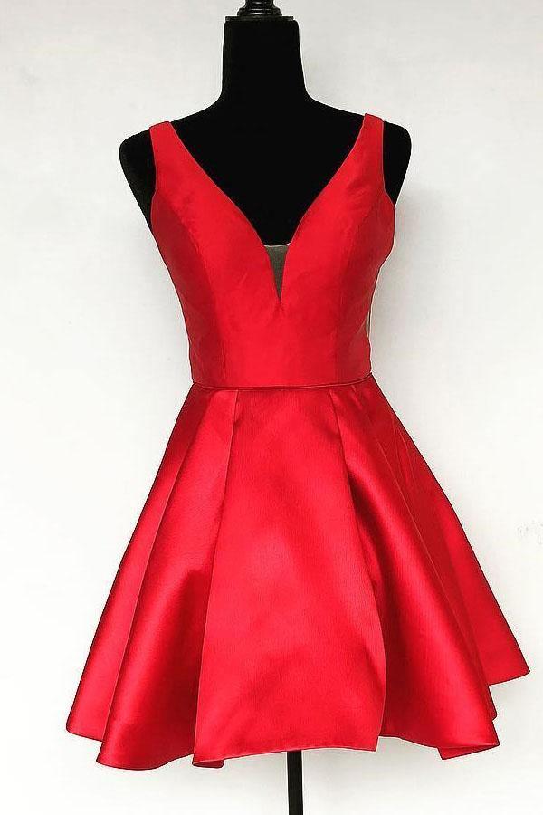fitted lace wedding dress A-Line Halter Top Satin Short Mini Prom Dresses for Homecoming Party main image 1