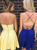 Simple Spaghetti Strap Yellow/Royal Blue Short Homecoming Dress PD275 - Pgmdress