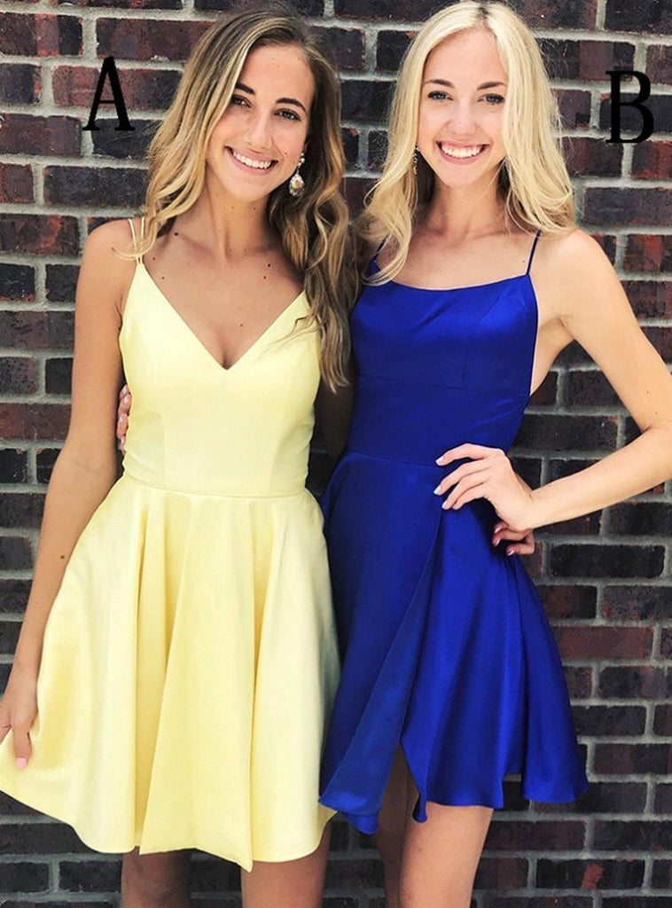 Simple Spaghetti Strap Yellow/Royal Blue Short Homecoming Dress PD275 - Pgmdress