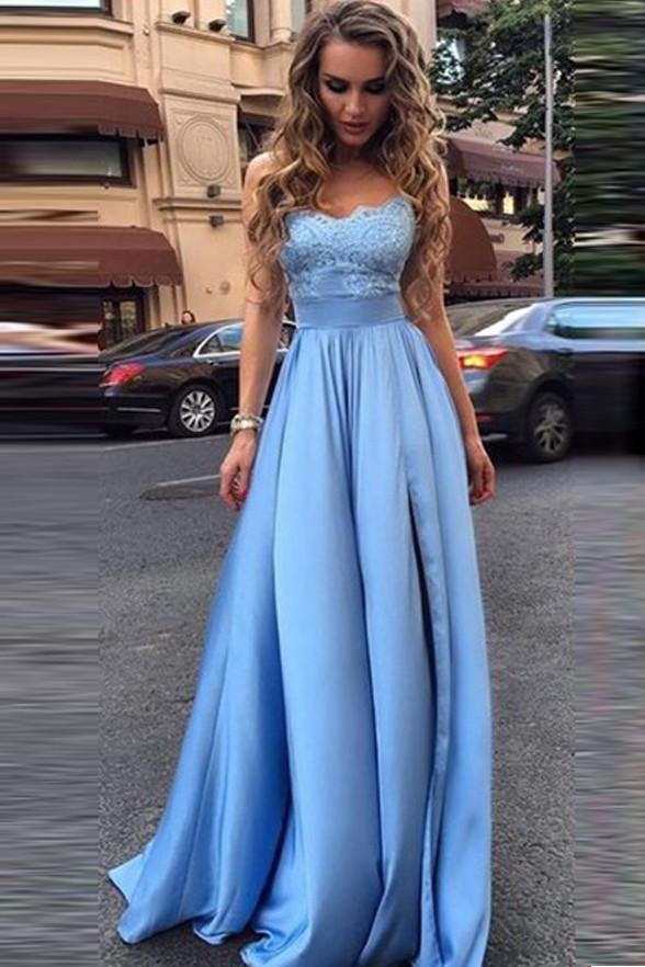 Simple Strapless Lace Bodice Sweetheart A-Line Long Prom Dresses US10 / Custom Color Simple Strapless Lace Bodice Sweetheart A-Line Long Prom Dresses US10 / Custom Color