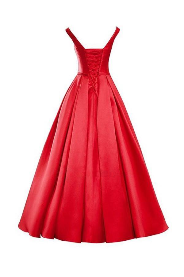 Simple V-Neck Bowknot Lace-Up Red Prom Dress Bridesmaid Dress BD028 - Pgmdress