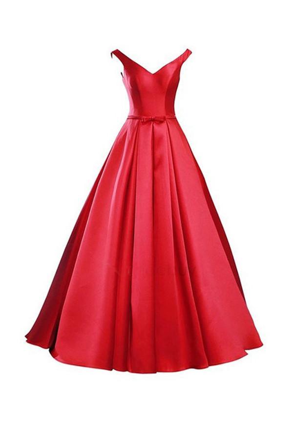 Simple V-Neck Bowknot Lace-Up Red Prom Dress Bridesmaid Dress BD028 - Pgmdress