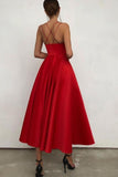 Simple V Neck Satin Burgundy Tea Length Prom/Evening Dresses PSK231 - Pgmdress