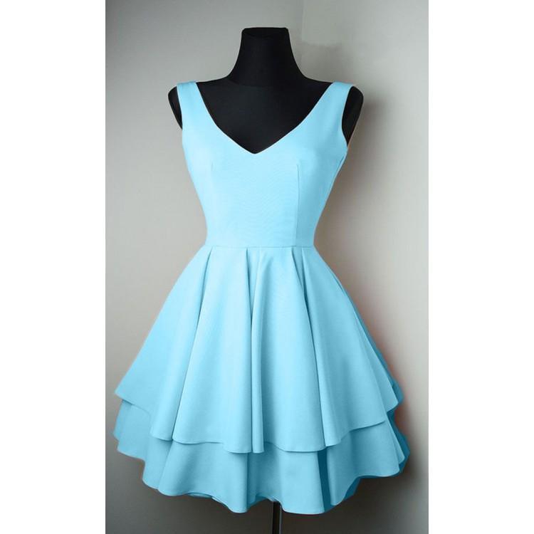 Simple V Neck Satin Pretty Homecoming Dresses Short Prom Dresses Custom Size / Blue Simple V Neck Satin Pretty Homecoming Dresses Short Prom Dresses Custom Size / Blue