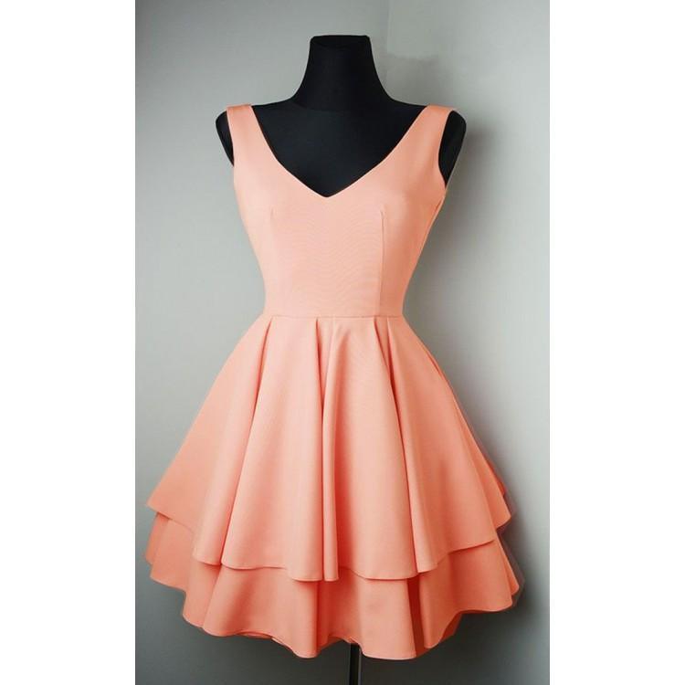 Simple V Neck Satin Pretty Homecoming Dresses Short Prom Dresses US12 / Orange Simple V Neck Satin Pretty Homecoming Dresses Short Prom Dresses US12 / Orange