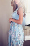 Sky Blue V Neck Prom Dresses Embroidery Formal Dress Evening Gowns PG776 - Pgmdress