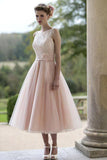 Blush sans manches jolie fleur longueur tulle robe de mariée d'automne WD079