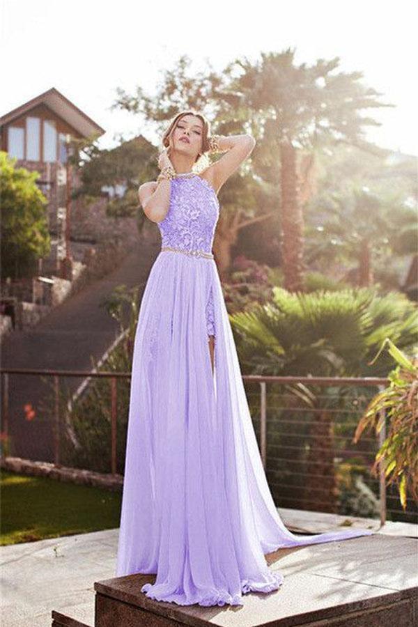 Sleeveless High Neck Backless Chiffon Prom Dresses Evening Dresses –  Pgmdress