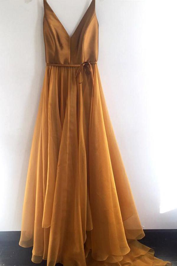 Spaghetti Strap A Line V Neck Formal Dress Orange Prom Dress PG774 US14 / Orange Spaghetti Strap A Line V Neck Formal Dress Orange Prom Dress PG774 US14 / Orange