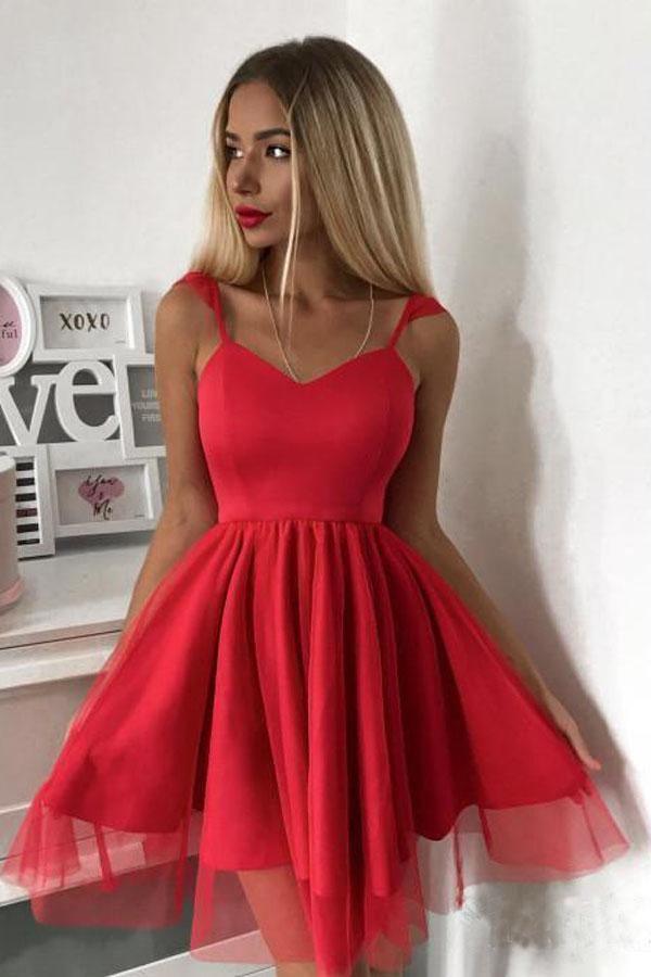 Spaghetti Strap Red Short Prom Dress Mini Homecoming Dress PD305 - Pgmdress