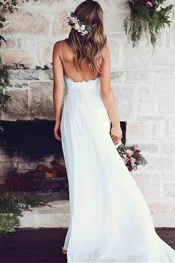Spaghetti Straps A-Line Wedding Dresses With Lace Appliques WD186 - Pgmdress