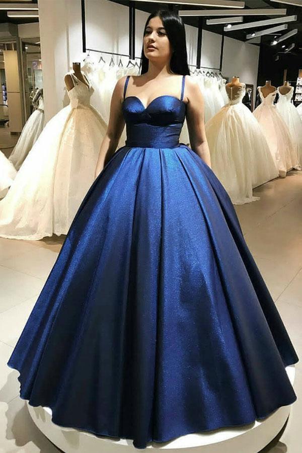 open lace back dress Elegant Blue Sweetheart Strapless Corset A-line Long Prom Dress, Eveni –  AlineBridal main image 0