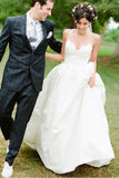 Robe de mariée ivoire à bretelles spaghetti et longueur au sol avec dentelle WD117