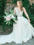 Spaghetti Straps Neckline A-line Rustic Wedding Dresses With Beaded WD549 - Pgmdress