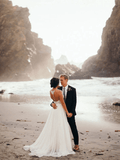 Spaghetti Straps Neckline A-line Rustic Wedding Dresses With Beaded WD549 - Pgmdress