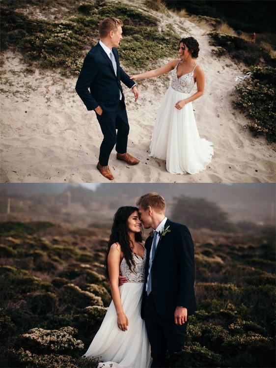Spaghetti Straps Neckline A-line Rustic Wedding Dresses With Beaded WD549 - Pgmdress