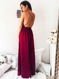 Spaghetti Straps Pleated Dark Red Long Prom Party Dress with Sequins PG645 - Pgmdress