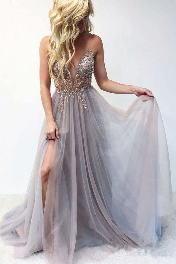 Spaghetti Straps Sexy V Neck Prom Dress Beaded Formal Dress PG844 US4 / Custom Color Spaghetti Straps Sexy V Neck Prom Dress Beaded Formal Dress PG844 US4 / Custom Color