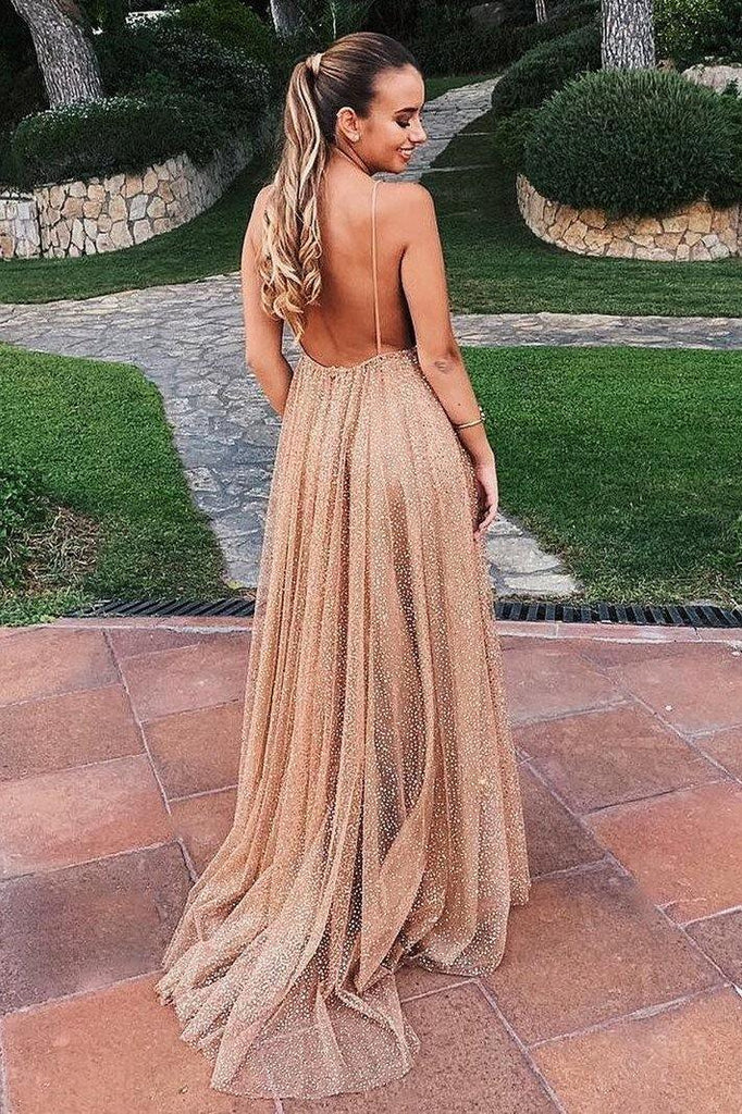 Sparkle Backless Plunging Neckline Sequin Long Prom Evening Dress PG757 - Pgmdress