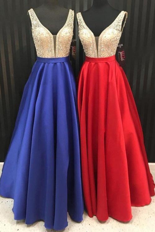 Sparkly Satin Pink Beaded Long Prom Dress with Open Back PSK130 US16 / Royal Blue