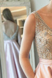 Sparkly Satin Pink Beaded Long Prom Dress with Open Back PSK130 - Pgmdress