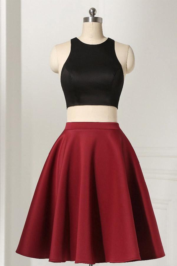 A Line Two Piece Appliques Burgundy Homecoming Dresses with Beading US16 / Burgundy A Line Two Piece Appliques Burgundy Homecoming Dresses with Beading US16 / Burgundy