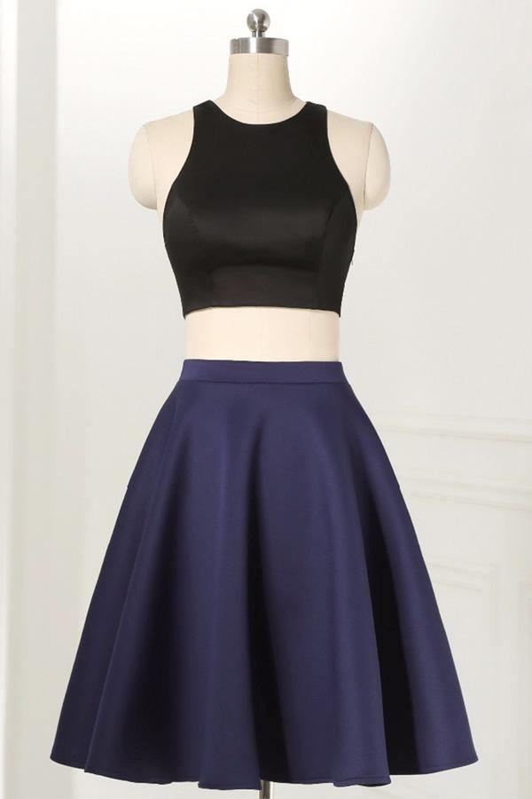 Straight Two Piece Sleeveless Knee-Length Black Homecoming Dress PD264 - Pgmdress