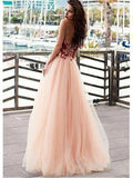 Strapless Blush Prom Dresses Lace Appliqued Tulle Formal Evening Dress PG775 - Pgmdress