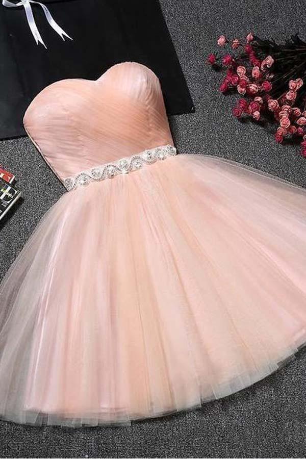 Strapless Sweetheart Neck Homecoming Dress Blush Pink Short Prom Dress –  Pgmdress