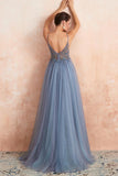 Straps A-Line Beading Rose Split Tulle Prom Dress with Crystal PSK006 - Pgmdress