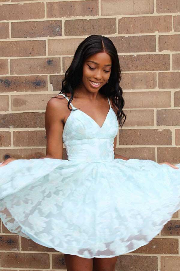 V-Neck Sparkling Beading Sky Blue Short Prom Dress Homecoming Dress US8 / White V-Neck Sparkling Beading Sky Blue Short Prom Dress Homecoming Dress US8 / White