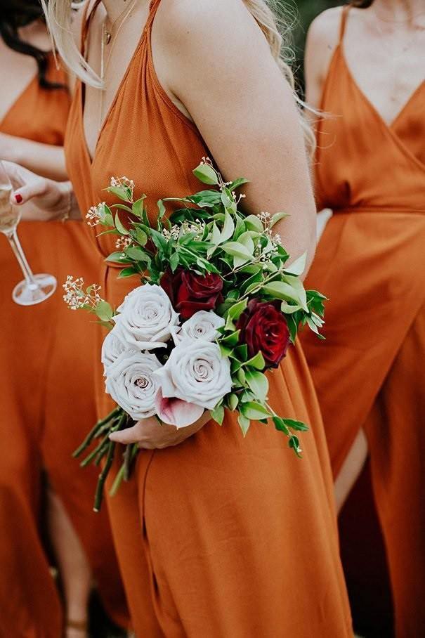 Straps A-Line V-Neck Orange Chiffon Bridesmaid Dress with Split BD064 - Pgmdress