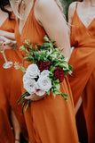 Straps A-Line V-Neck Orange Chiffon Bridesmaid Dress with Split BD064 - Pgmdress